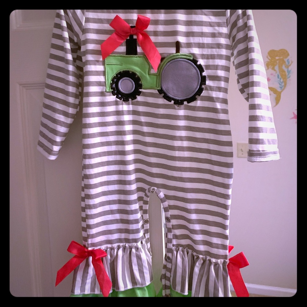 2 girl jumpsuits farm theme